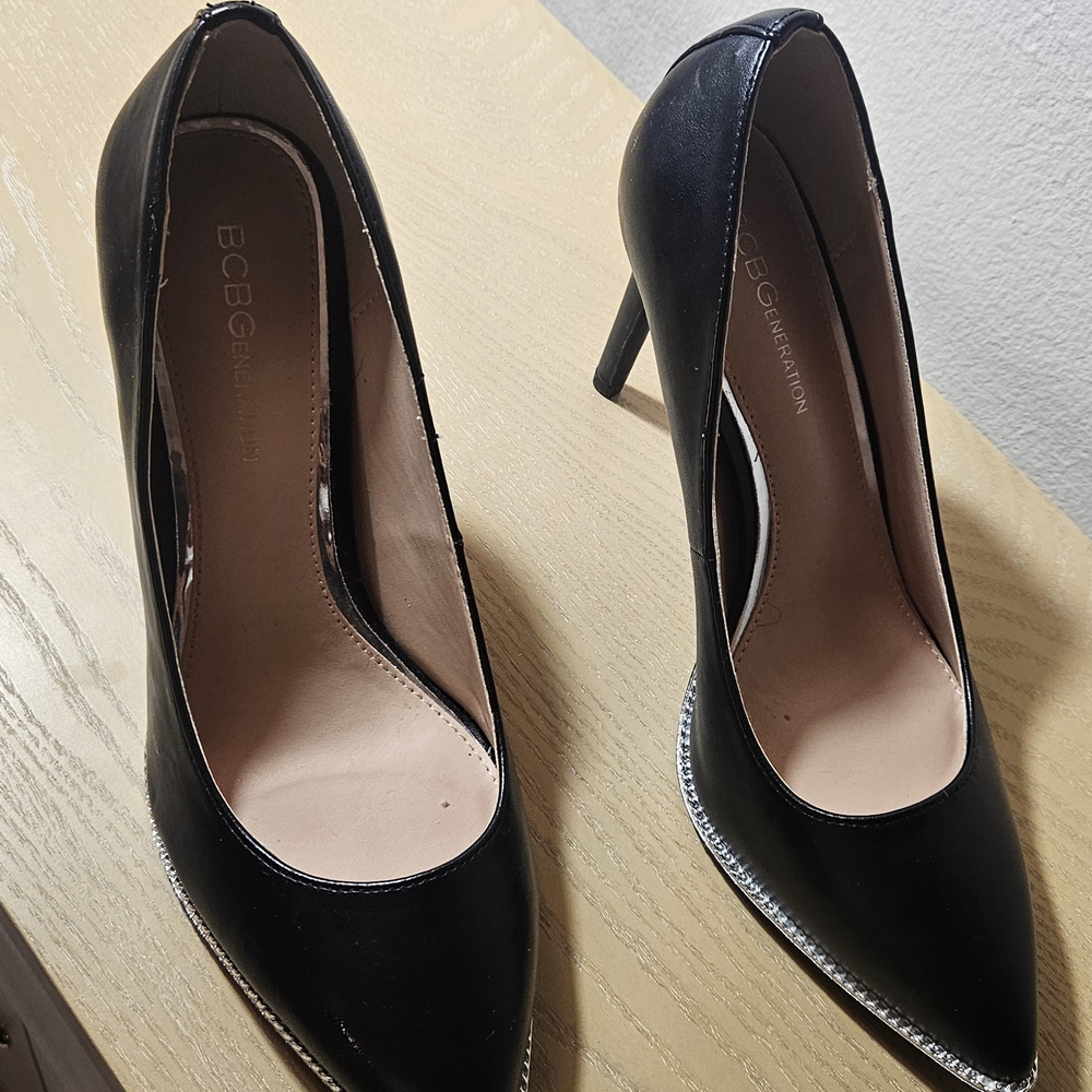 BCBGeneration Black Heels with Silver Accents